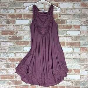 ALTAR'D STATE Purple Charlotte Sleeveless Lace Front Babydoll Dress Small Boho
